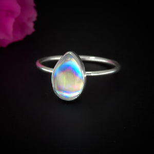 Angel Aura Quartz Ring - Size 11 - Sterling Silver - Rainbow Crystal Ring - Dainty Teardrop Aura Quartz Jewelry - Rainbow Gemstone Ring