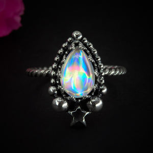 Angel Aura Quartz Ring - Size 12 - Sterling Silver - Angel Aura Quartz Star Ring - Teardrop Aura Quartz Jewelry Ring - Rainbow Crystal OOAK