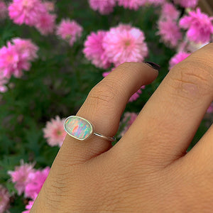 Rose Cut Clear Quartz & Aurora Opal Ring - Size 4 - Sterling Silver - Rainbow Crystal Jewellery - Handcrafted Crystal Ring, Pastel Opal OOAK