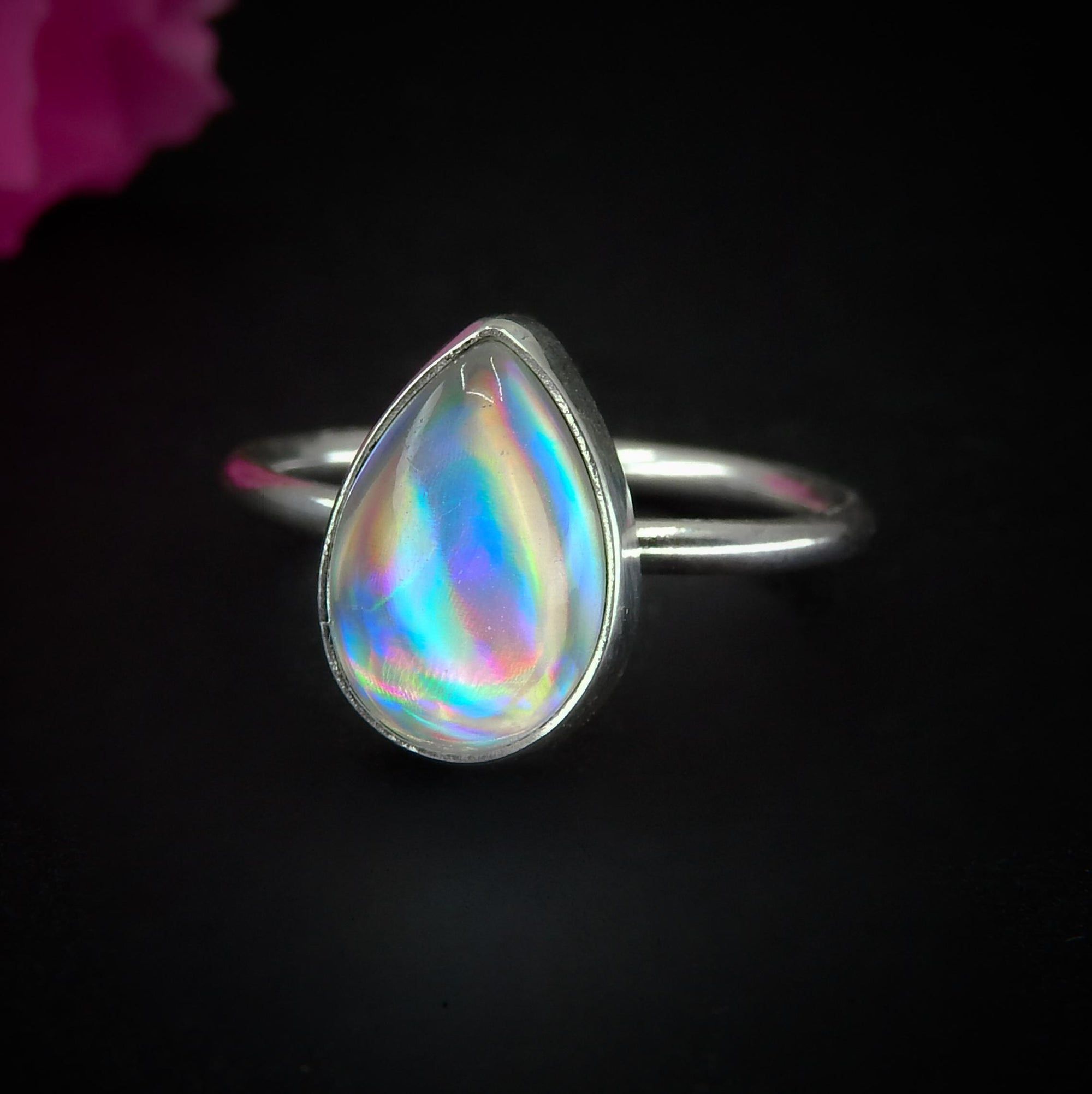Angel Aura Quartz Ring - Size 6 - Sterling Silver - Rainbow Crystal Ring - Dainty Teardrop Aura Quartz Jewelry - Rainbow Gemstone Ring OOAK
