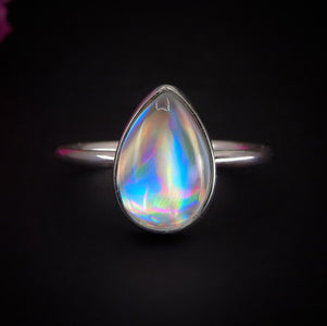 Angel Aura Quartz Ring - Size 6 - Sterling Silver - Rainbow Crystal Ring - Dainty Teardrop Aura Quartz Jewelry - Rainbow Gemstone Ring OOAK