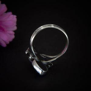 Rose Cut Clear Quartz with Aurora Opal & Rose Cut Moonstone with Red Jasper Ring - Size 8 1/4 - Sterling Silver - Rainbow Opal Moon Ring