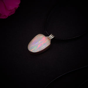 Rose Cut Clear Quartz & Aurora Opal Pendant- Sterling Silver and 14 Karat Rose Gold - Rainbow Opal Necklace - Pastel Fairy Jewellery OOAK