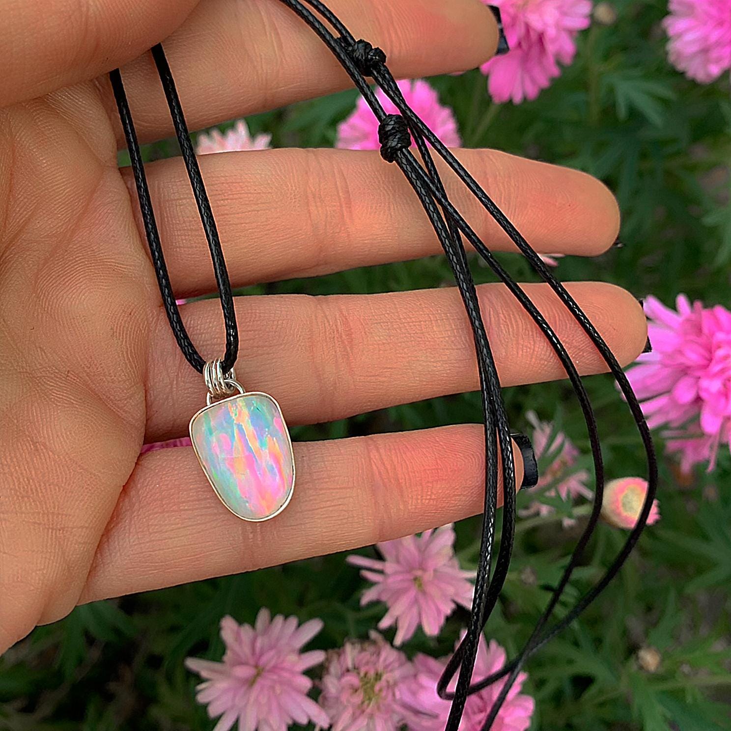 Rose Cut Clear Quartz & Aurora Opal Pendant- Sterling Silver and 14 Karat Rose Gold - Rainbow Opal Necklace - Pastel Fairy Jewellery OOAK