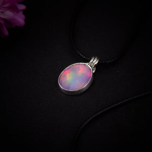 Rose Cut Clear Quartz & Aurora Opal Pendant- Sterling Silver - Dainty Pastel Rainbow Opal Pendant - Fairy Jewelry, Pink Purple Opal Necklace