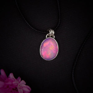 Rose Cut Clear Quartz & Aurora Opal Pendant- Sterling Silver - Dainty Pastel Rainbow Opal Pendant - Fairy Jewelry, Pink Purple Opal Necklace