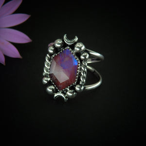 Rose Cut Moonstone & Red Jasper Ring - Size 8 1/4 - Sterling Silver - Pink Moonstone Ring - Moonstone Ring - Crescent Moon Ring Jewelry