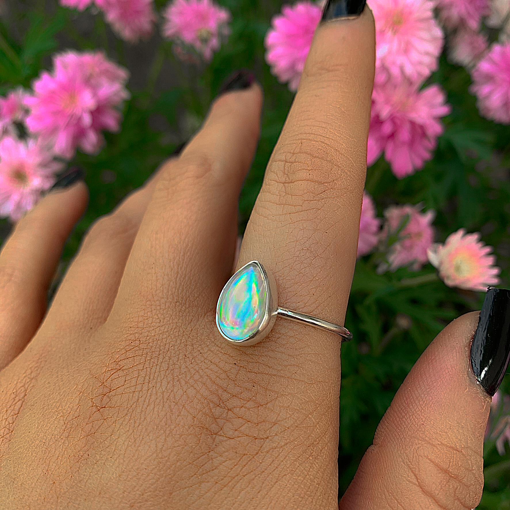 Angel Aura Quartz Ring - Size 11 - Sterling Silver - Rainbow Crystal Ring - Dainty Teardrop Aura Quartz Jewelry - Rainbow Gemstone Ring