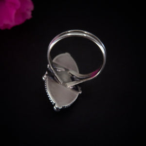 Rose Cut Clear Quartz with Aurora Opal Ring - Size 10 - Sterling Silver - Rainbow Opal Crescent Moon Ring - Aurora Opal Ring OOAK Celestial