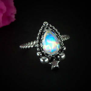 Angel Aura Quartz Ring - Size 12 - Sterling Silver - Angel Aura Quartz Star Ring - Teardrop Aura Quartz Jewelry Ring - Rainbow Crystal OOAK