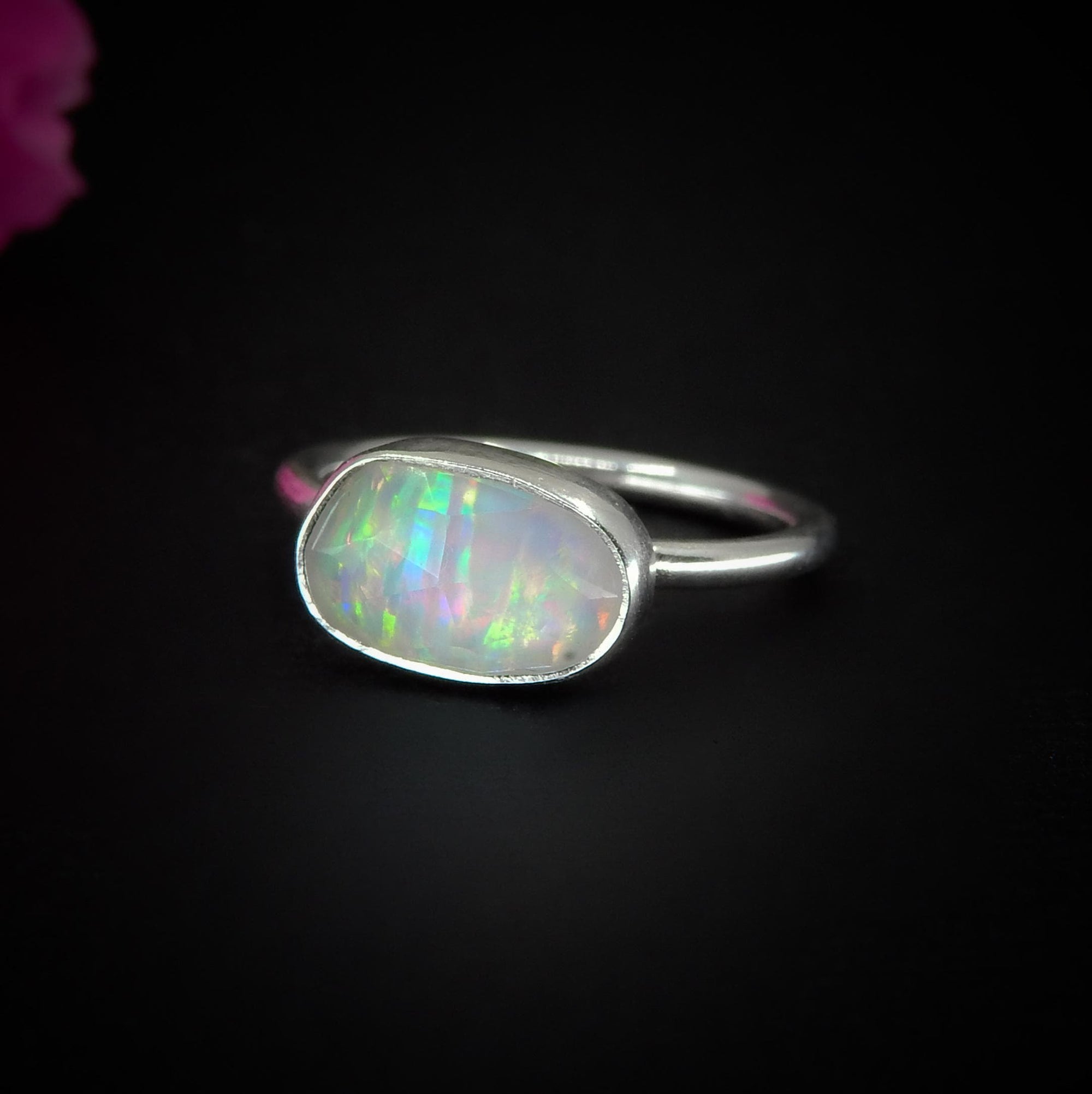 Rose Cut Clear Quartz & Aurora Opal Ring - Size 4 - Sterling Silver - Rainbow Crystal Jewellery - Handcrafted Crystal Ring, Pastel Opal OOAK