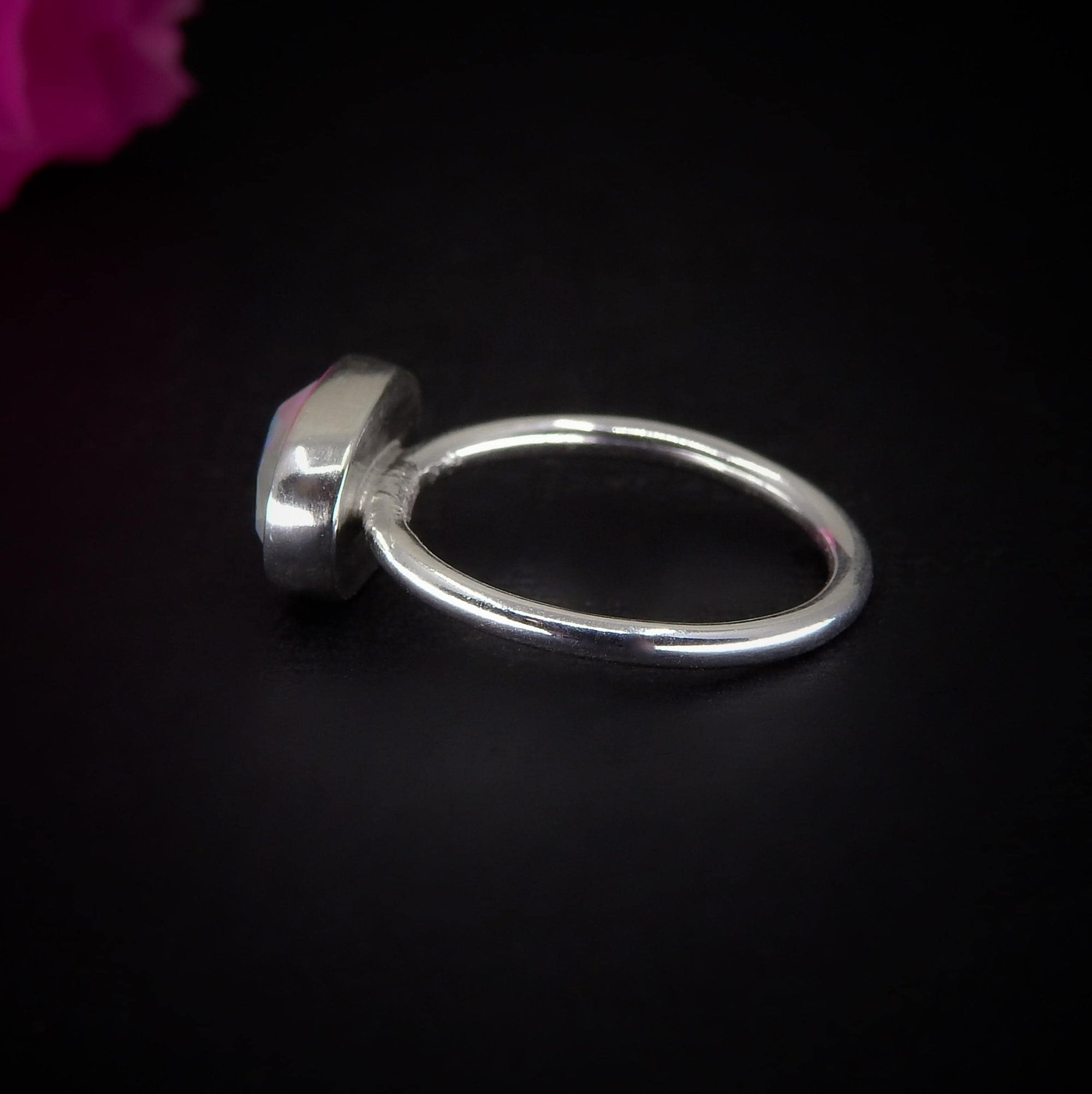 Rose Cut Clear Quartz & Aurora Opal Ring - Size 4 - Sterling Silver - Rainbow Crystal Jewellery - Handcrafted Crystal Ring, Pastel Opal OOAK