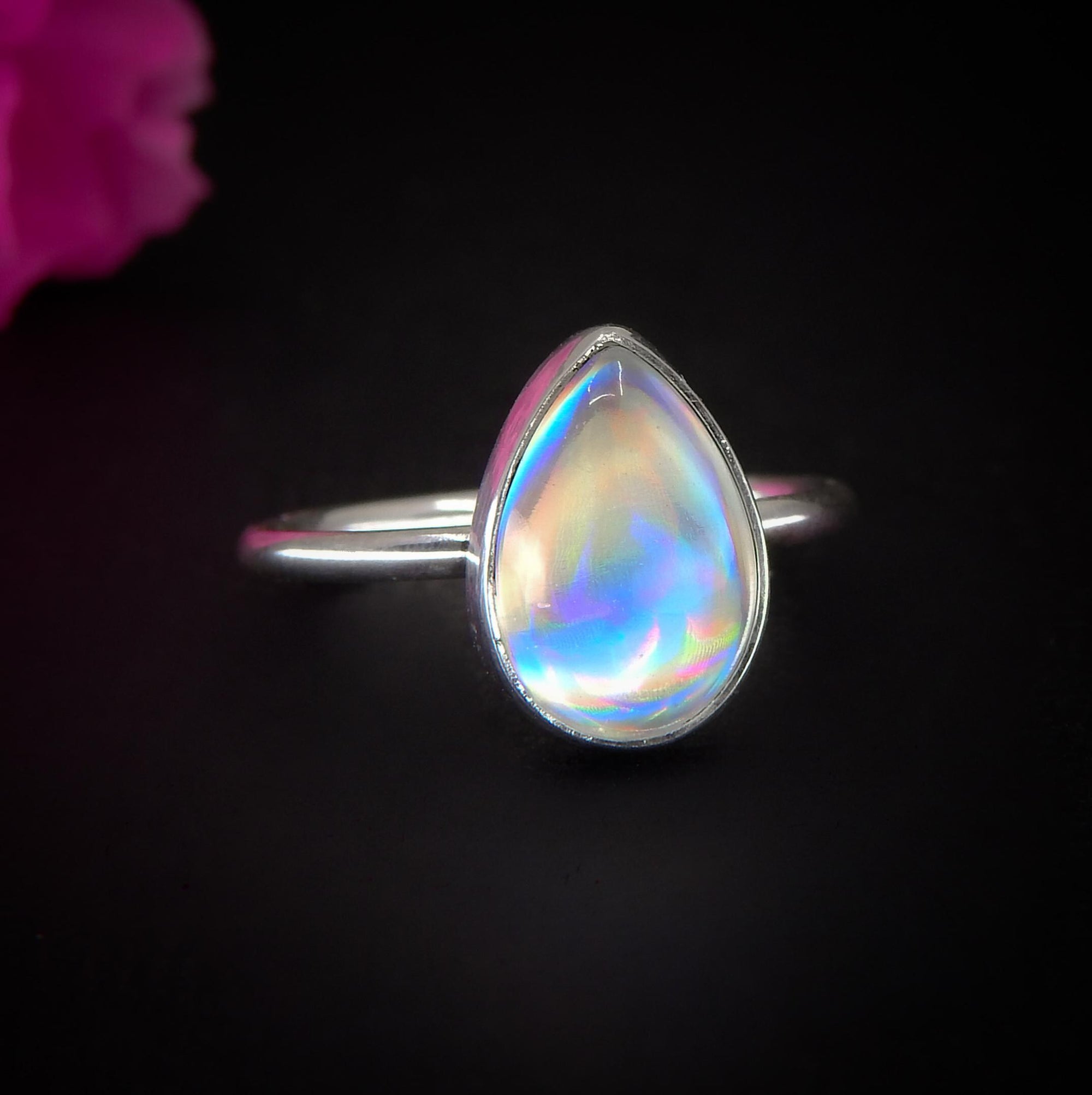 Angel Aura Quartz Ring - Size 6 - Sterling Silver - Rainbow Crystal Ring - Dainty Teardrop Aura Quartz Jewelry - Rainbow Gemstone Ring OOAK