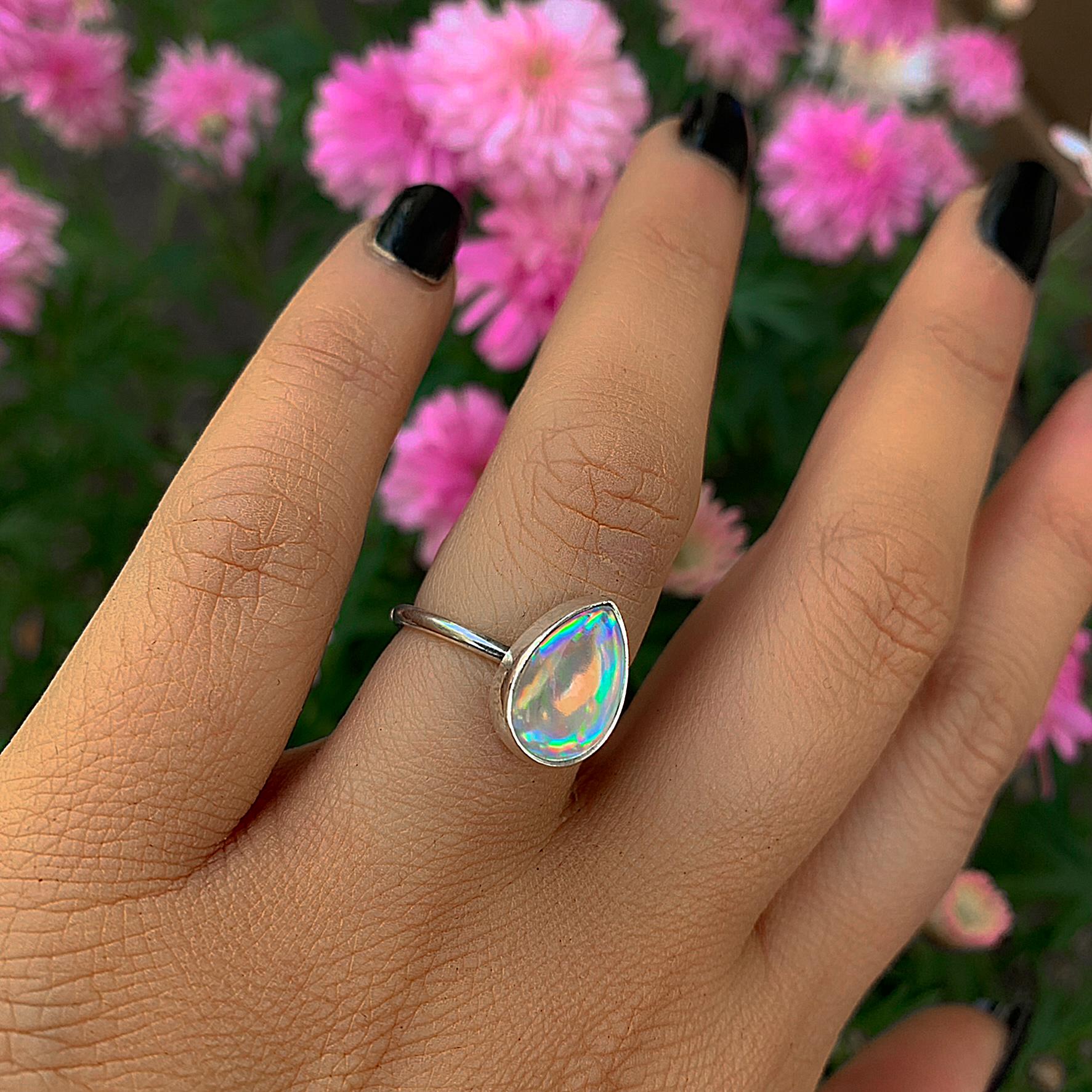 Angel Aura Quartz Ring - Size 6 - Sterling Silver - Rainbow Crystal Ring - Dainty Teardrop Aura Quartz Jewelry - Rainbow Gemstone Ring OOAK