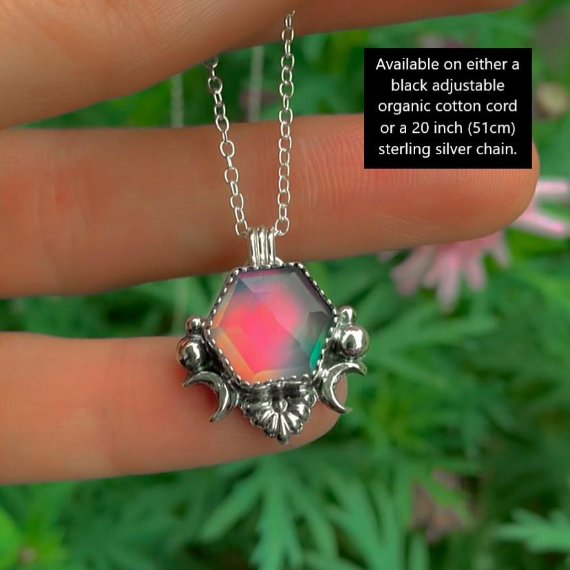 Rose Cut Clear Quartz & Aurora Opal Pendant- Sterling Silver - Star and Crescent Moon Necklace - Rainbow Opal Pendant - Fairy Jewellery