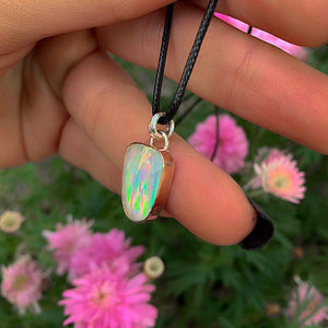 Rose Cut Clear Quartz & Aurora Opal Pendant- Sterling Silver and 14 Karat Rose Gold - Rainbow Opal Necklace - Pastel Fairy Jewellery OOAK