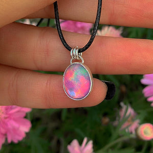 Rose Cut Clear Quartz & Aurora Opal Pendant- Sterling Silver - Dainty Pastel Rainbow Opal Pendant - Fairy Jewelry, Pink Purple Opal Necklace