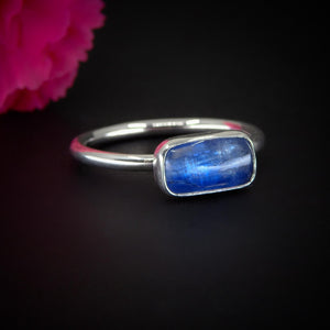Blue Kyanite Ring - Size 9 - Sterling Silver - Rectangular Kyanite Jewellery - Dainty Kyanite Jewelry - Handmade Kyanite Gemstone OOAK Ring