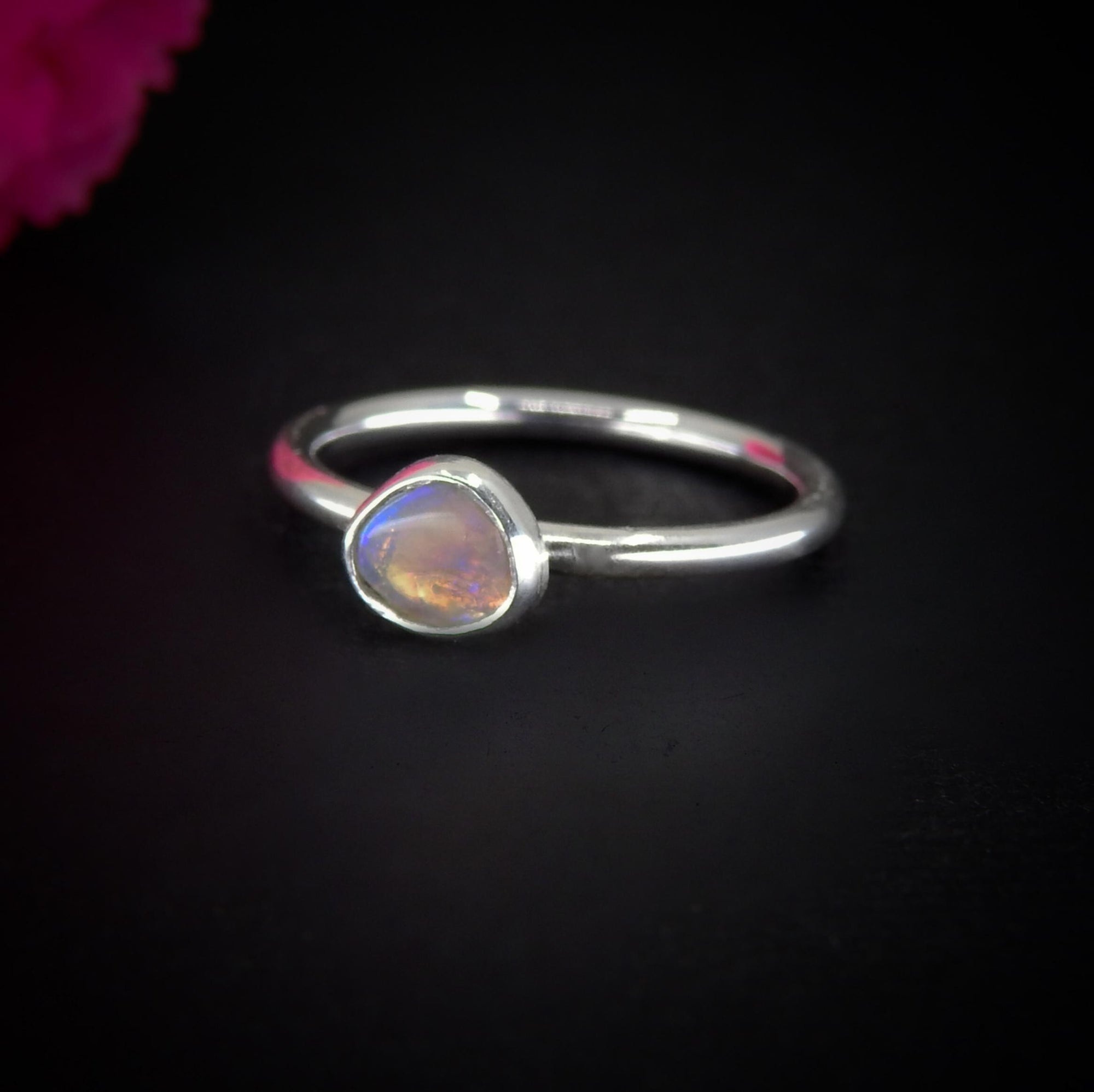 Australian Crystal Opal Ring - Size 4 1/2 - Sterling Silver - Lightning Ridge Opal Ring - Dainty Opal Jewelry - Solid Australian Opal OOAK
