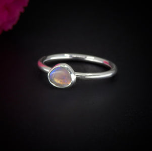 Australian Crystal Opal Ring - Size 4 1/2 - Sterling Silver - Lightning Ridge Opal Ring - Dainty Opal Jewelry - Solid Australian Opal OOAK