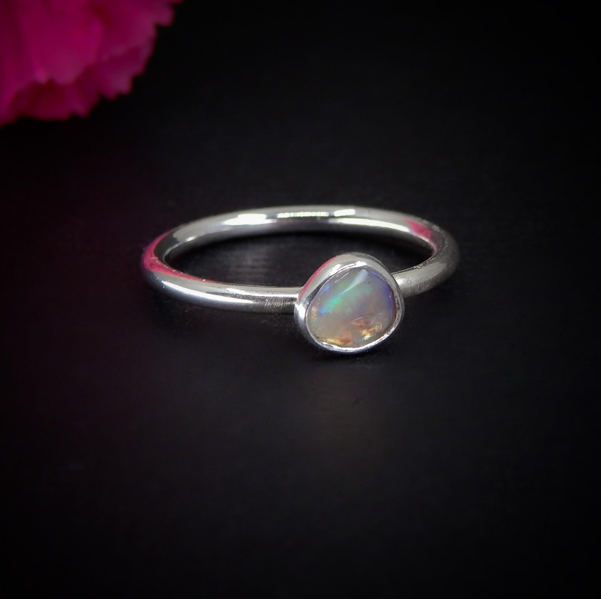 Australian Crystal Opal Ring - Size 4 1/2 - Sterling Silver - Lightning Ridge Opal Ring - Dainty Opal Jewelry - Solid Australian Opal OOAK