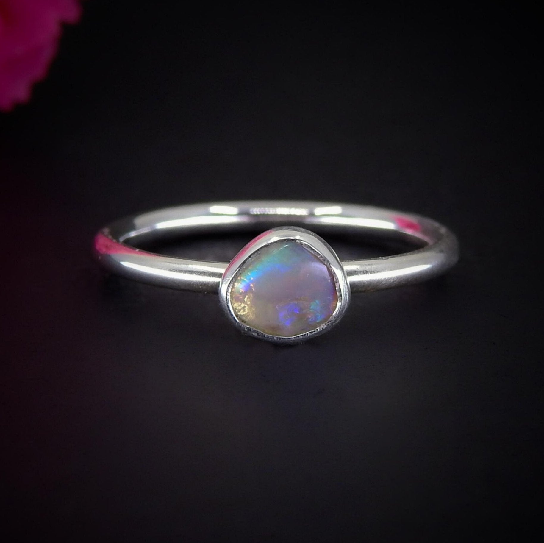 Australian Crystal Opal Ring - Size 4 1/2 - Sterling Silver - Lightning Ridge Opal Ring - Dainty Opal Jewelry - Solid Australian Opal OOAK