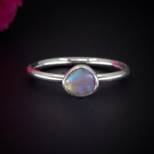 Australian Crystal Opal Ring - Size 4 1/2 - Sterling Silver - Lightning Ridge Opal Ring - Dainty Opal Jewelry - Solid Australian Opal OOAK
