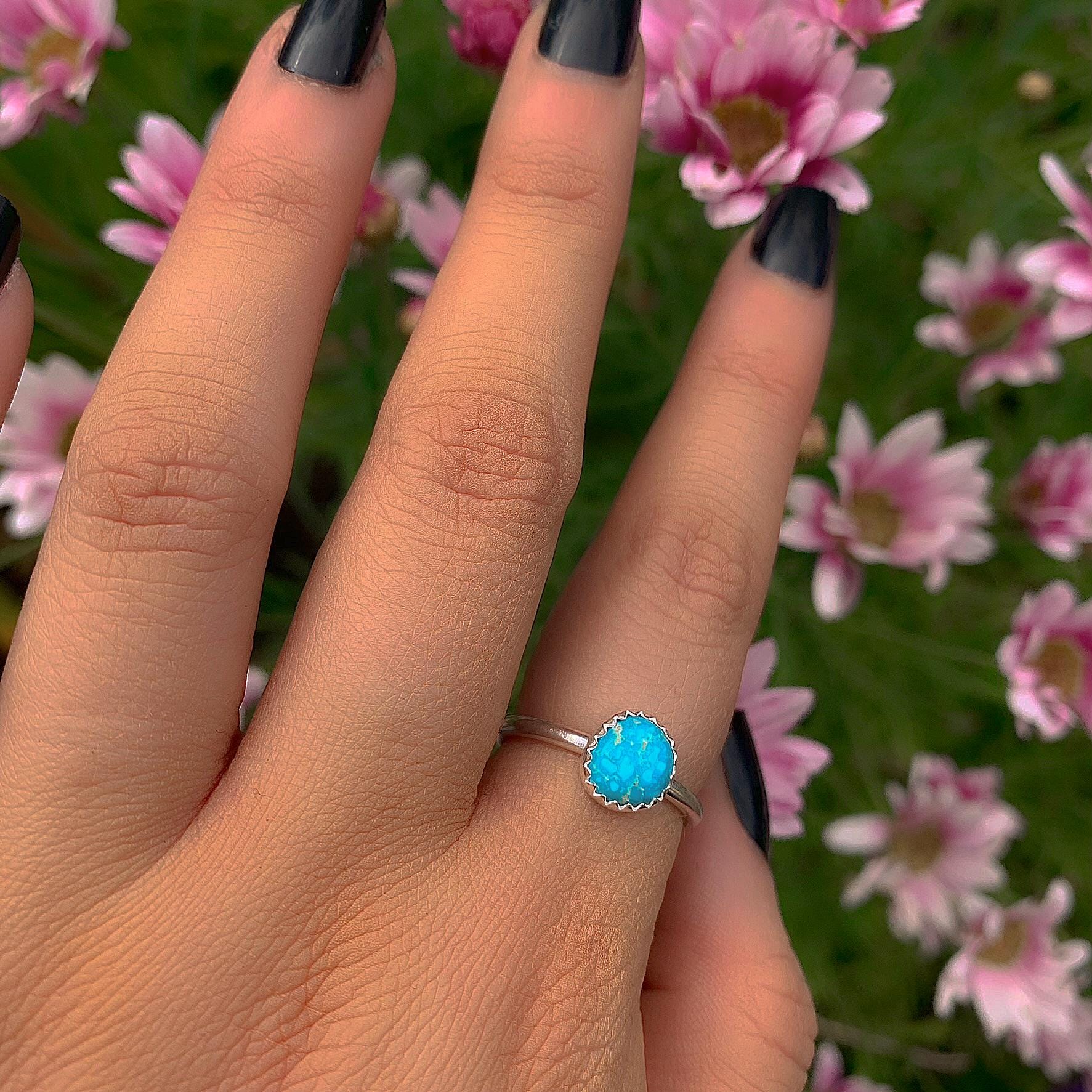 Blue Ridge Turquoise Ring - Size 7 - Sterling Silver - Bright Blue Turquoise Jewellery - Genuine Turquoise Statement Ring - Dainty Turquoise