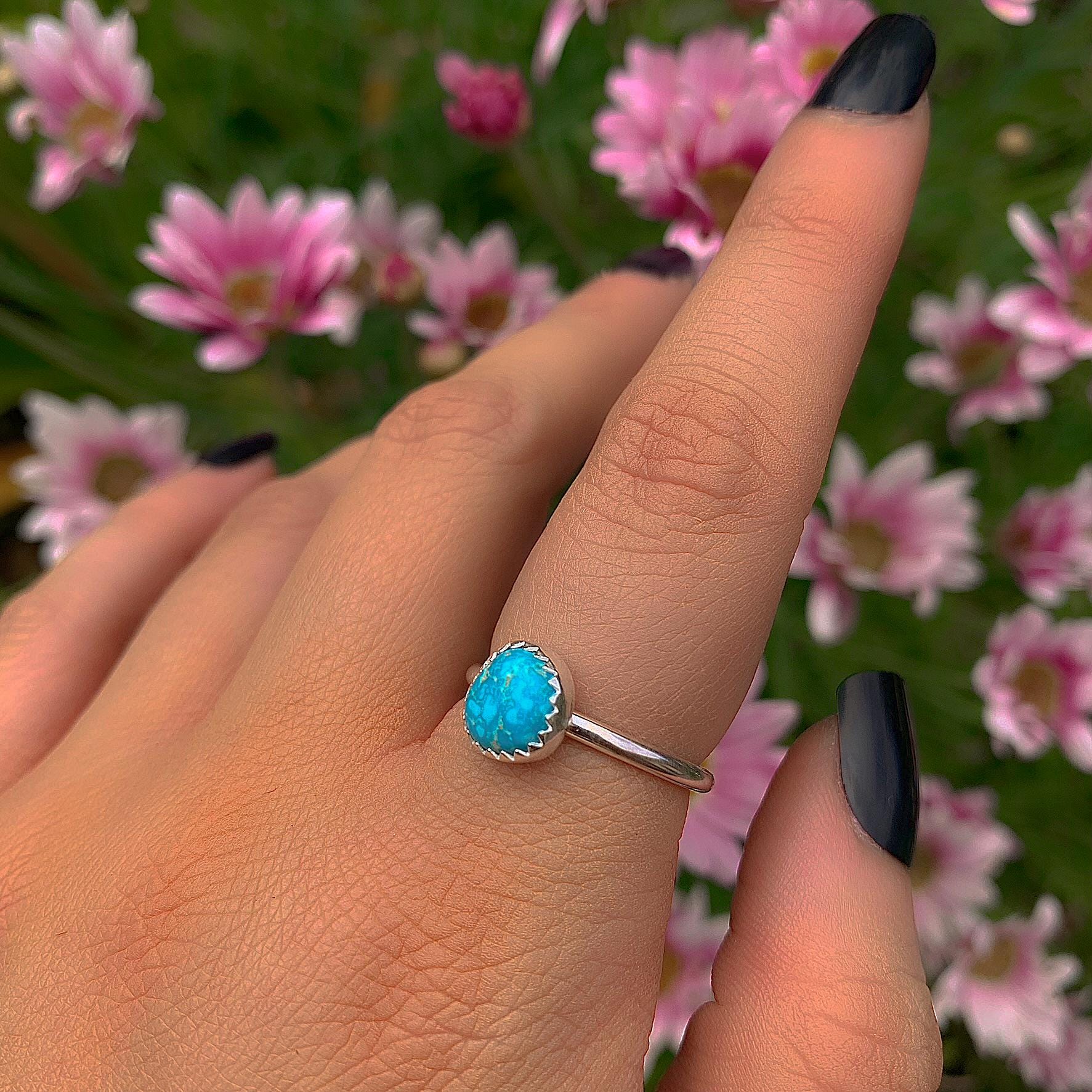 Blue Ridge Turquoise Ring - Size 7 - Sterling Silver - Bright Blue Turquoise Jewellery - Genuine Turquoise Statement Ring - Dainty Turquoise