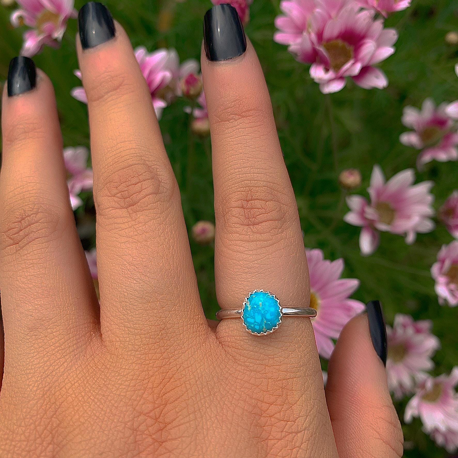 Blue Ridge Turquoise Ring - Size 7 - Sterling Silver - Bright Blue Turquoise Jewellery - Genuine Turquoise Statement Ring - Dainty Turquoise
