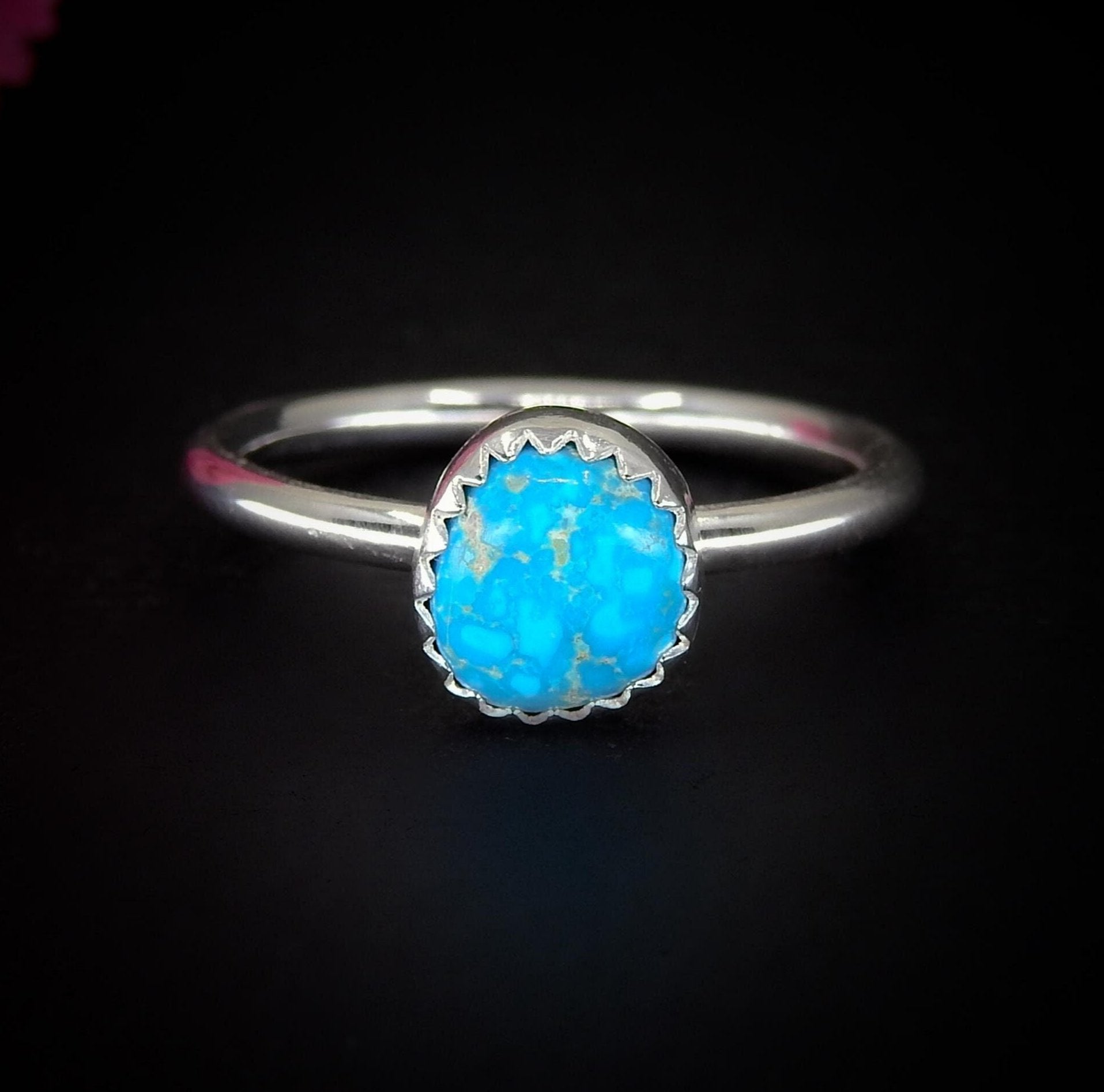 Blue Ridge Turquoise Ring - Size 7 - Sterling Silver - Bright Blue Turquoise Jewellery - Genuine Turquoise Statement Ring - Dainty Turquoise