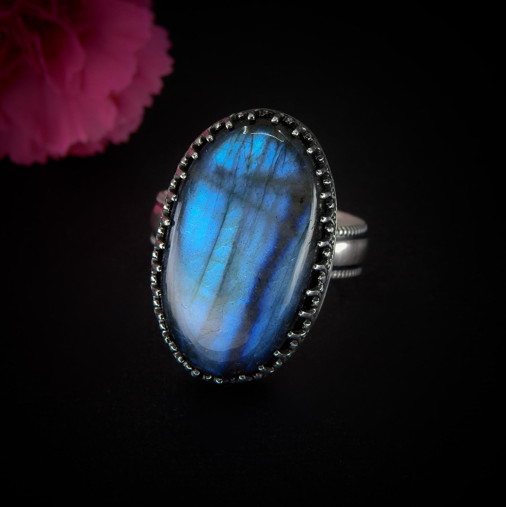 Blue Labradorite Ring - Size 11 1/2 to 11 3/4 - Sterling Silver - Large Labradorite Ring - Oval Labradorite Statement Ring