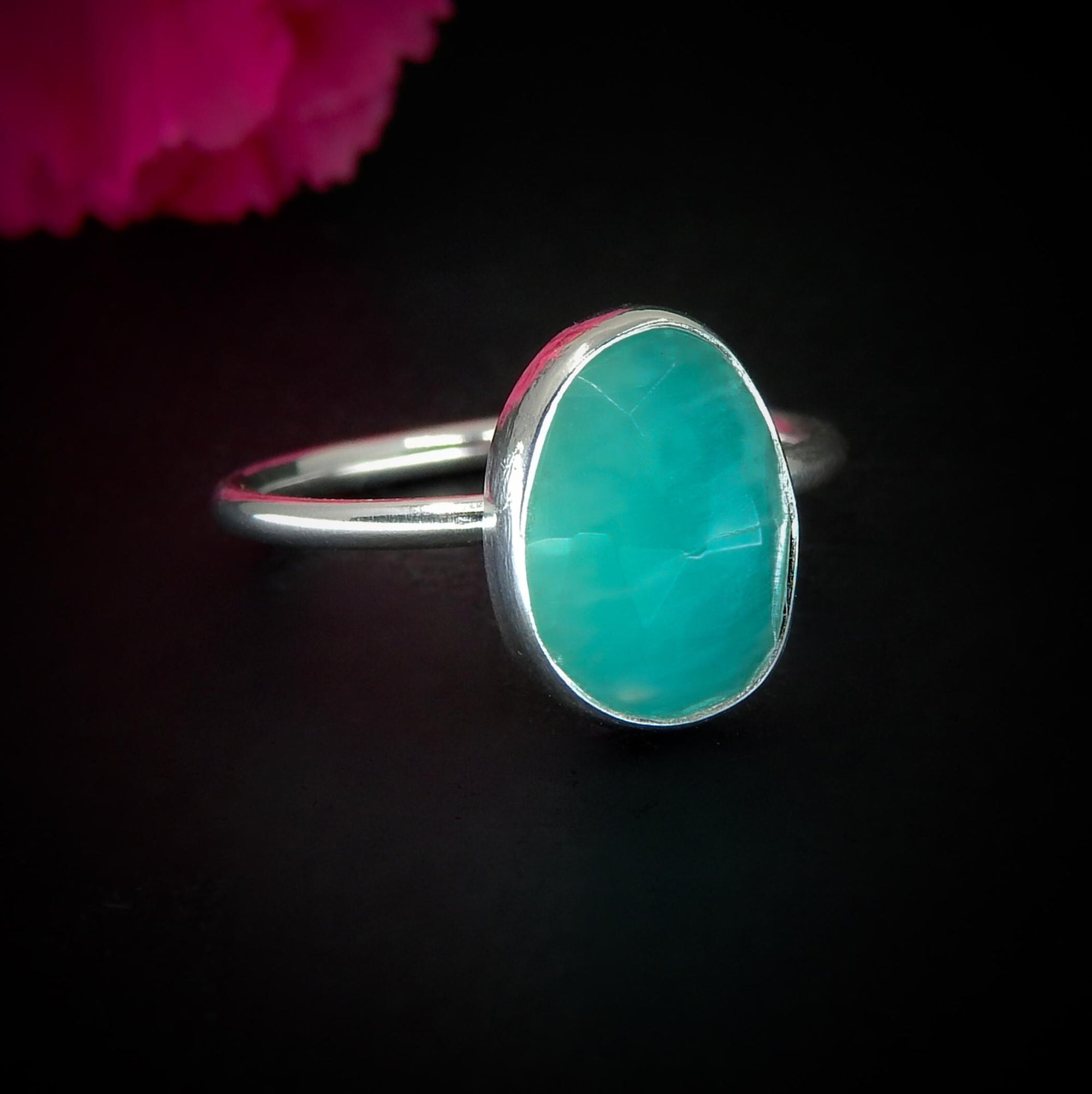 Rose Cut Amazonite Ring - Size 7 - Sterling Silver - Faceted Amazonite Jewelry - Teal Green Amazonite Ring, OOAK Dainty Amazonite Jewellery