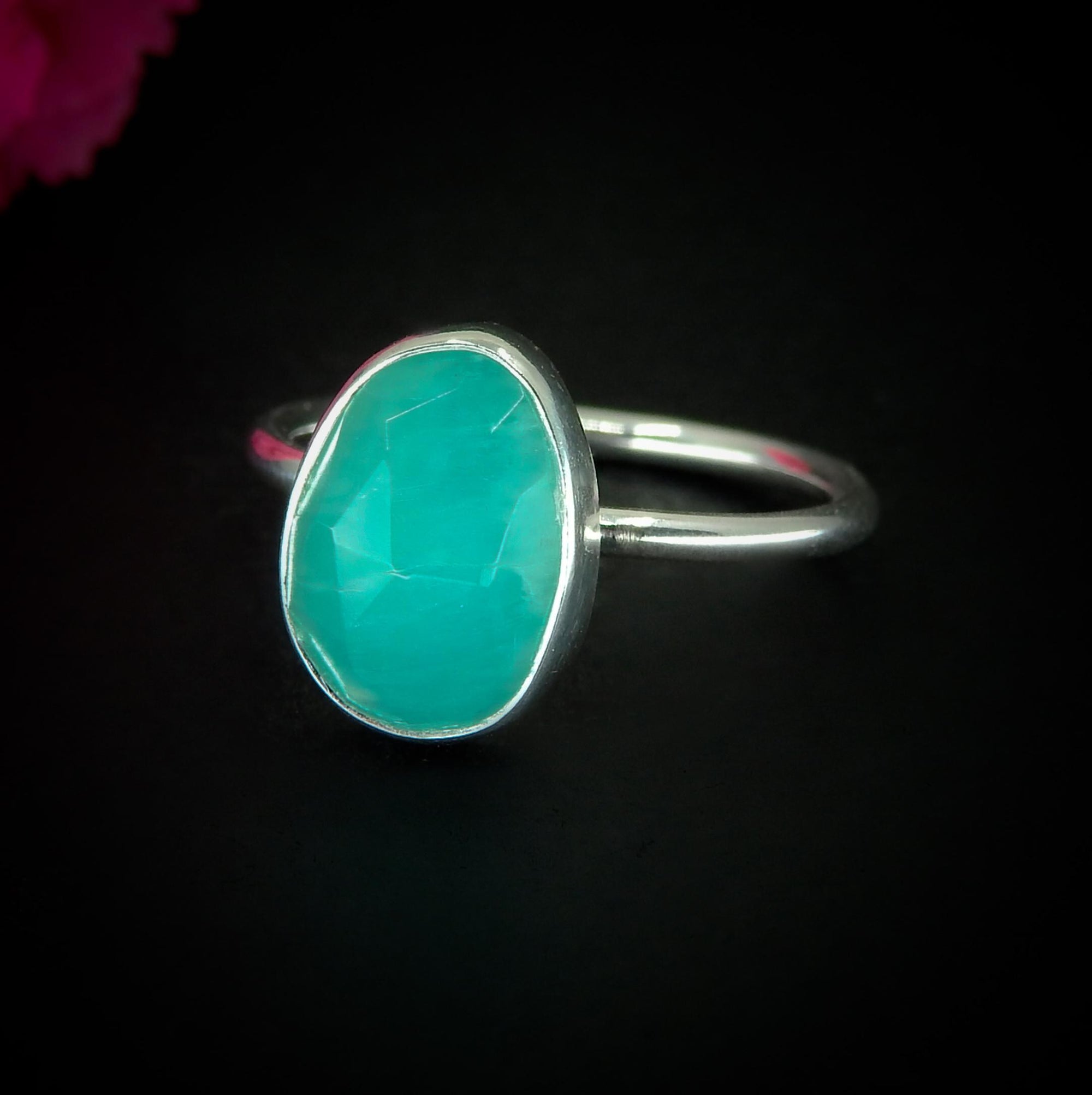 Rose Cut Amazonite Ring - Size 7 - Sterling Silver - Faceted Amazonite Jewelry - Teal Green Amazonite Ring, OOAK Dainty Amazonite Jewellery