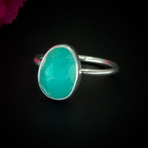 Rose Cut Amazonite Ring - Size 7 - Sterling Silver - Faceted Amazonite Jewelry - Teal Green Amazonite Ring, OOAK Dainty Amazonite Jewellery