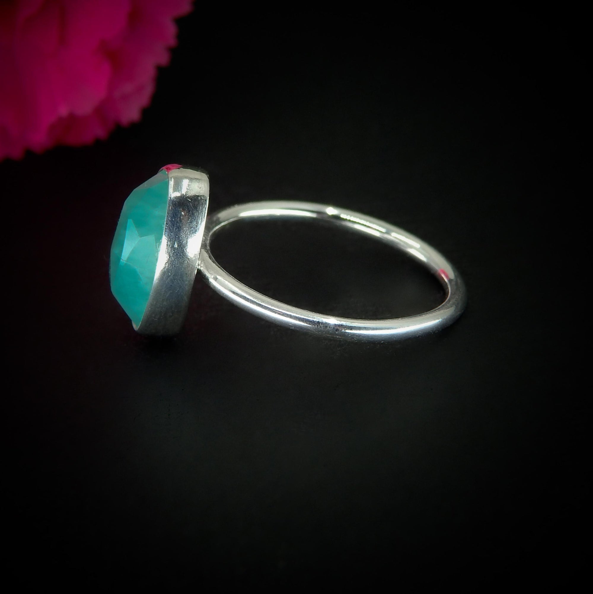 Rose Cut Amazonite Ring - Size 7 - Sterling Silver - Faceted Amazonite Jewelry - Teal Green Amazonite Ring, OOAK Dainty Amazonite Jewellery