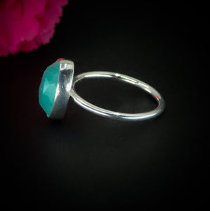 Rose Cut Amazonite Ring - Size 7 - Sterling Silver - Faceted Amazonite Jewelry - Teal Green Amazonite Ring, OOAK Dainty Amazonite Jewellery
