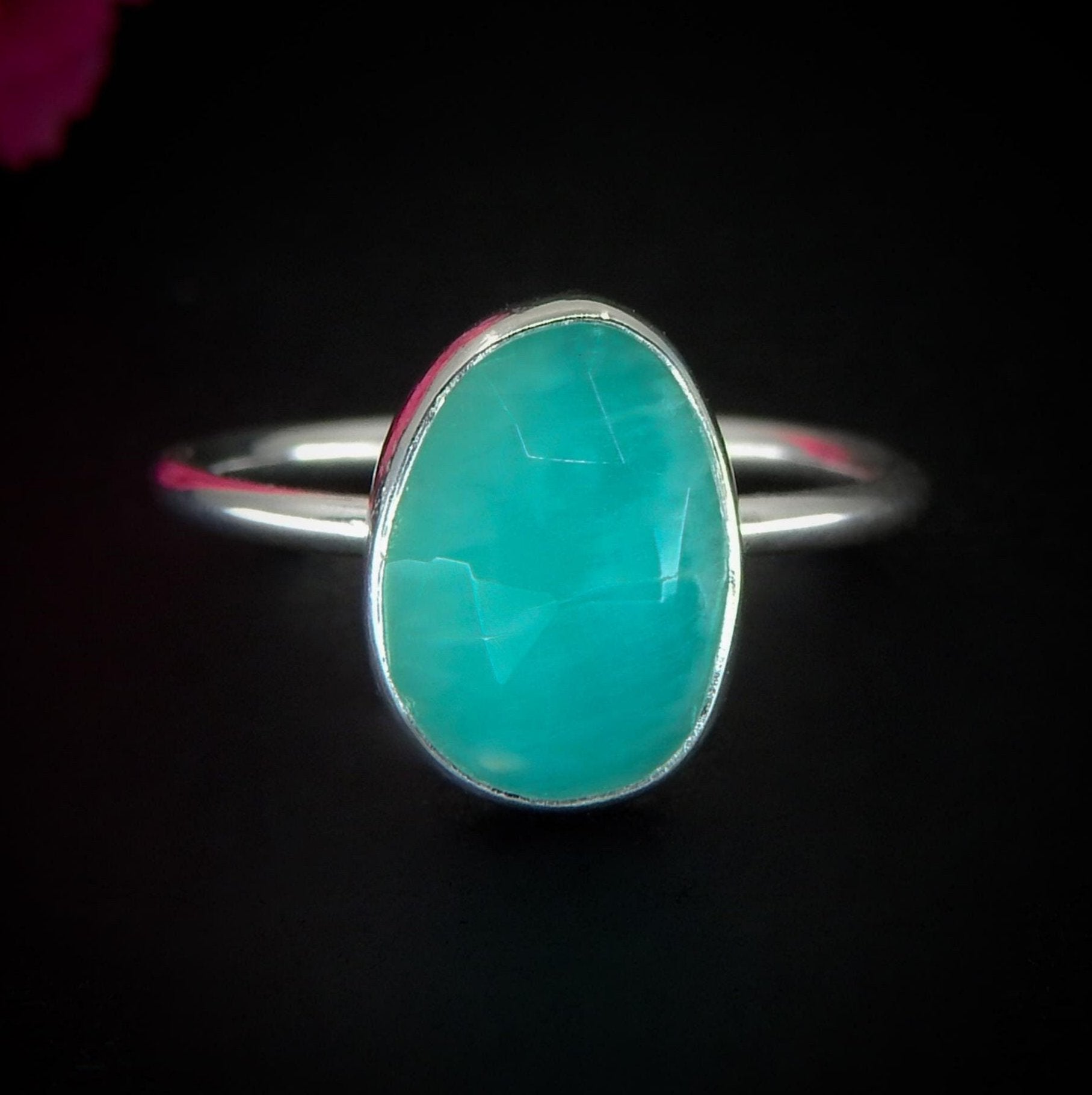 Rose Cut Amazonite Ring - Size 7 - Sterling Silver - Faceted Amazonite Jewelry - Teal Green Amazonite Ring, OOAK Dainty Amazonite Jewellery