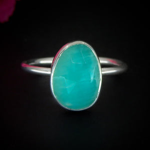 Rose Cut Amazonite Ring - Size 7 - Sterling Silver - Faceted Amazonite Jewelry - Teal Green Amazonite Ring, OOAK Dainty Amazonite Jewellery