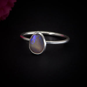 Australian Crystal Opal Ring - Size 9 - Sterling Silver - Lightning Ridge Opal Ring - Dainty Opal Jewelry - Solid Australian Opal