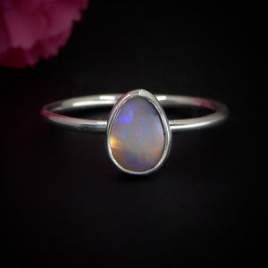 Australian Crystal Opal Ring - Size 9 - Sterling Silver - Lightning Ridge Opal Ring - Dainty Opal Jewelry - Solid Australian Opal