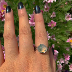 Rose Cut Moss Agate Ring - Size 8 to 8 1/4 - Sterling Silver - Dainty Moss Agate Jewelry - Faceted Gemstone Leaf Ring - Teardrop Tree Agate