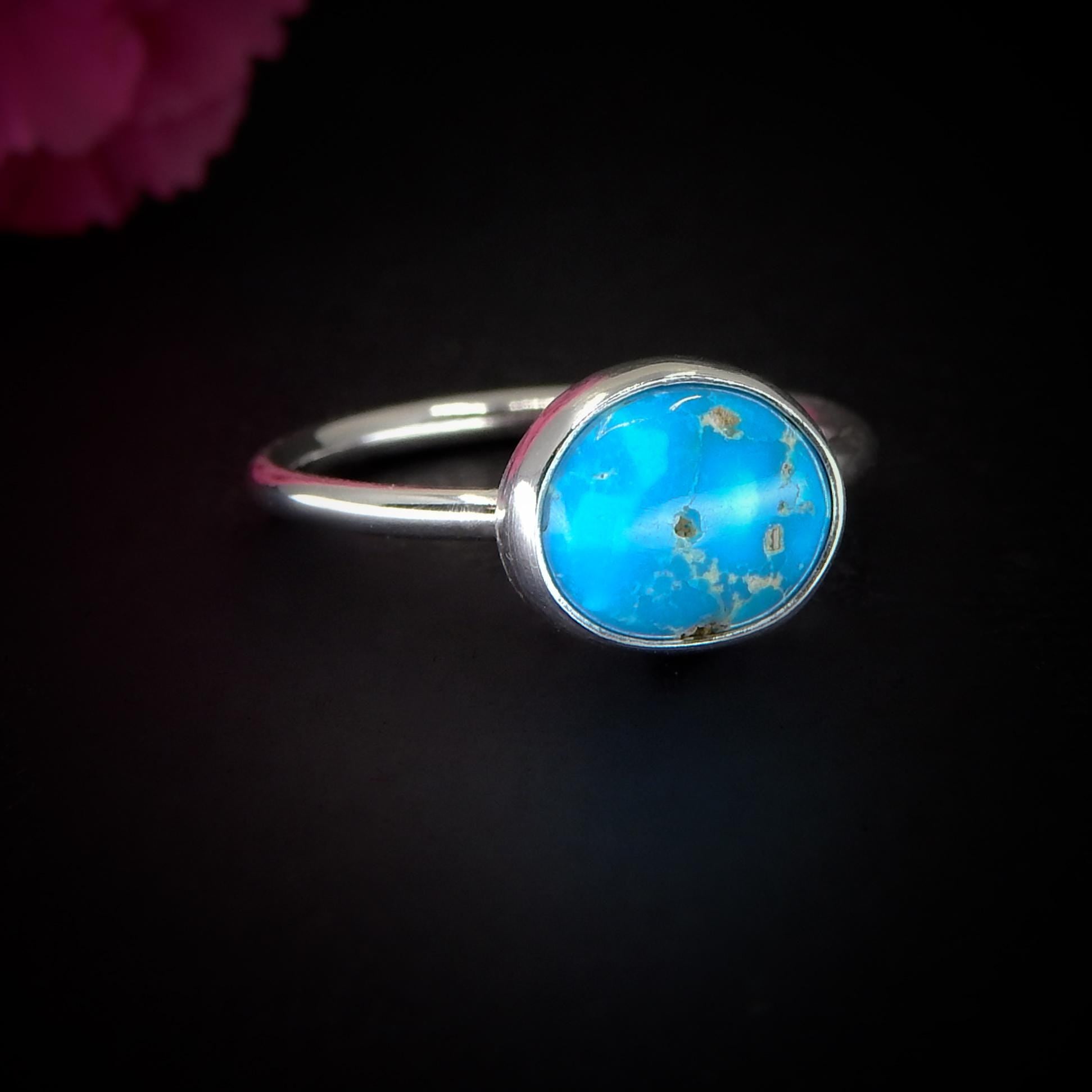 Blue Ridge Turquoise Ring - Size 5 1/2 to 5 3/4 - Sterling Silver - Bright Blue Turquoise Jewelry - Genuine Turquoise - Dainty Turquoise