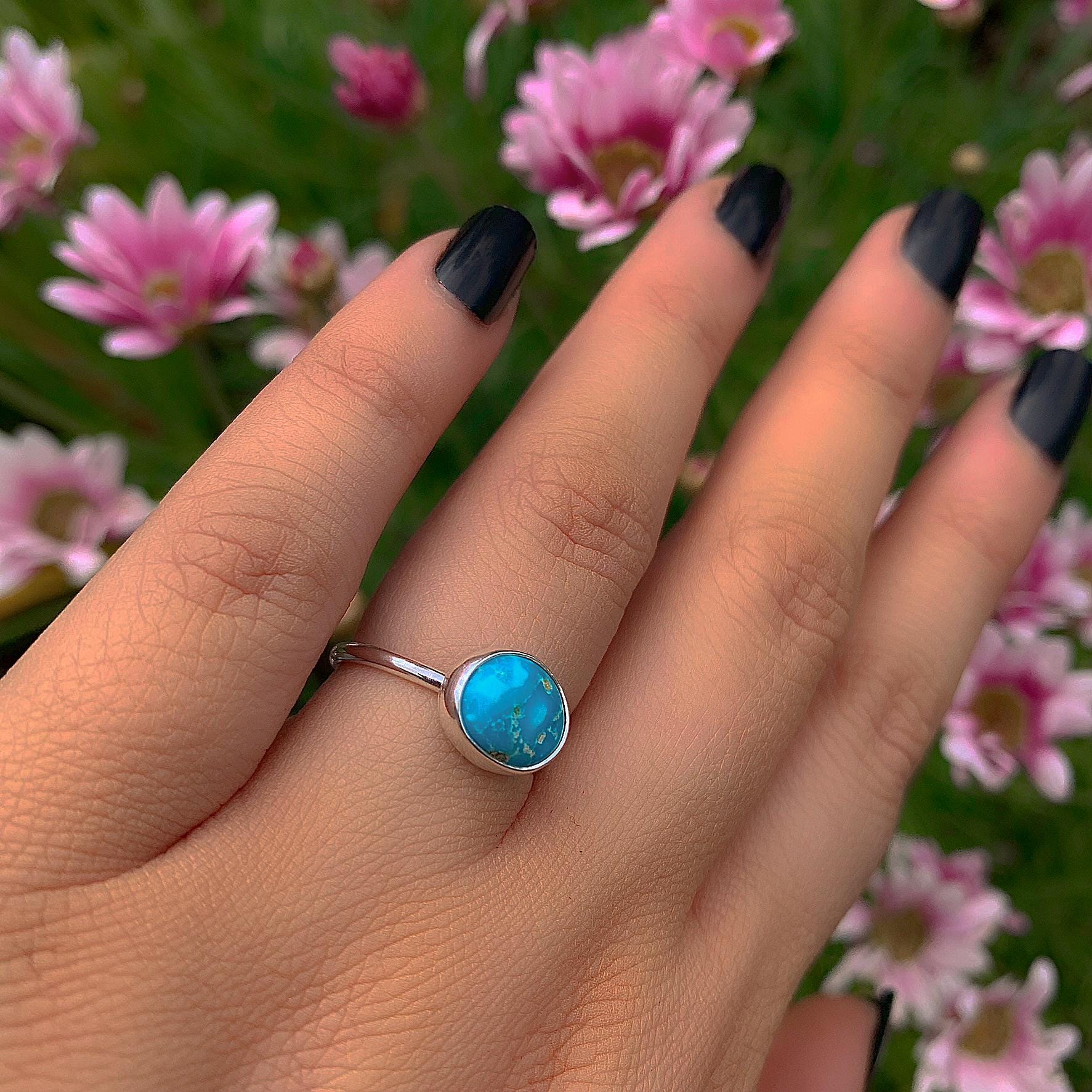 Blue Ridge Turquoise Ring - Size 5 1/2 to 5 3/4 - Sterling Silver - Bright Blue Turquoise Jewelry - Genuine Turquoise - Dainty Turquoise