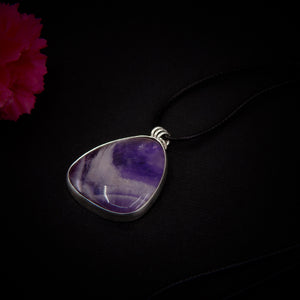 Amethyst Pendant - Sterling Silver - Chevron Amethyst Moon Pendant - Banded Purple Amethyst Necklace - Handcrafted Purple Gemstone Jewelry