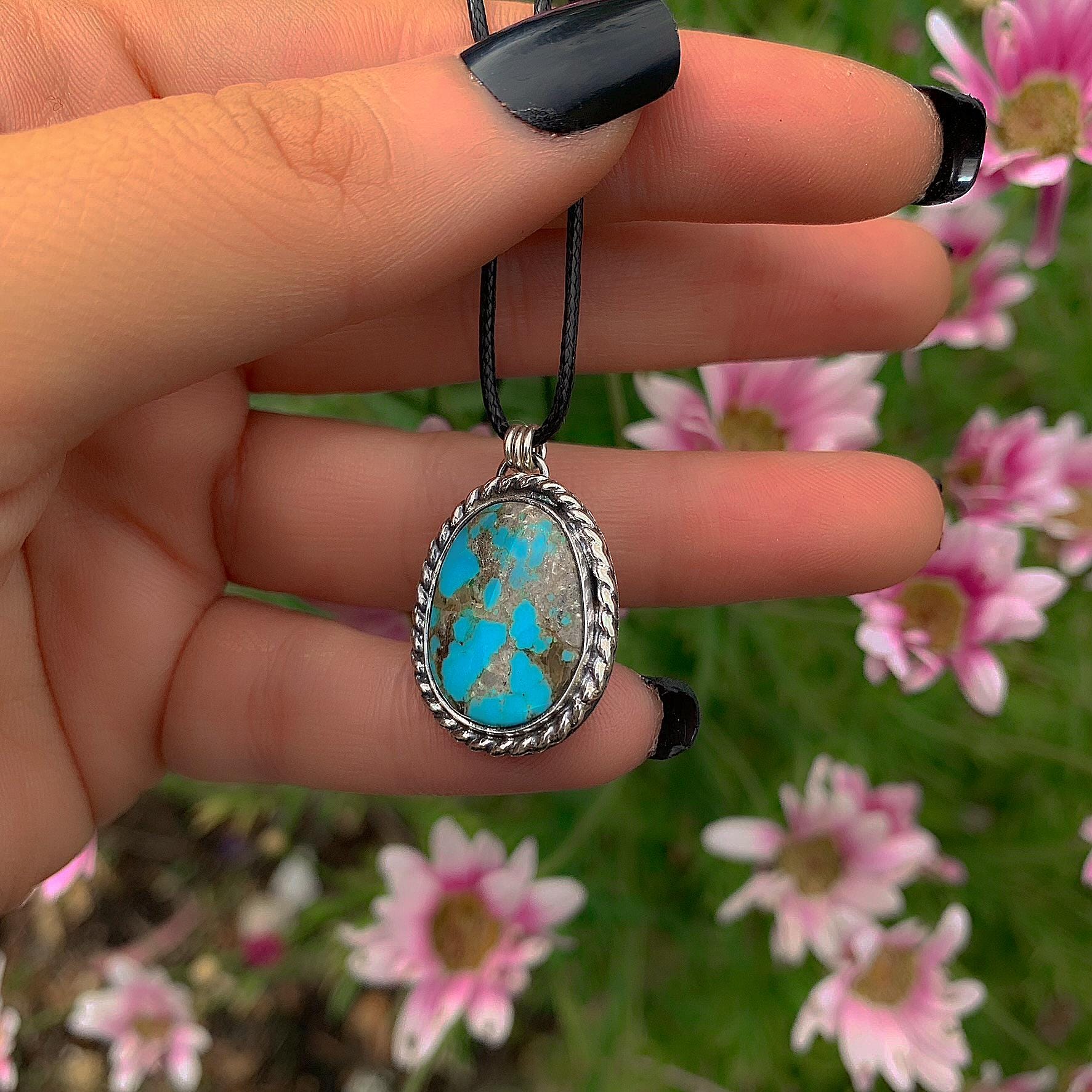 Turquoise Mountain Turquoise Pendant - Sterling Silver - Bright Blue Turquoise Necklace - Unique Turquoise - Large Genuine Turquoise Jewelry