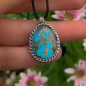 Turquoise Mountain Turquoise Pendant - Sterling Silver - Bright Blue Turquoise Necklace - Unique Turquoise - Large Genuine Turquoise Jewelry