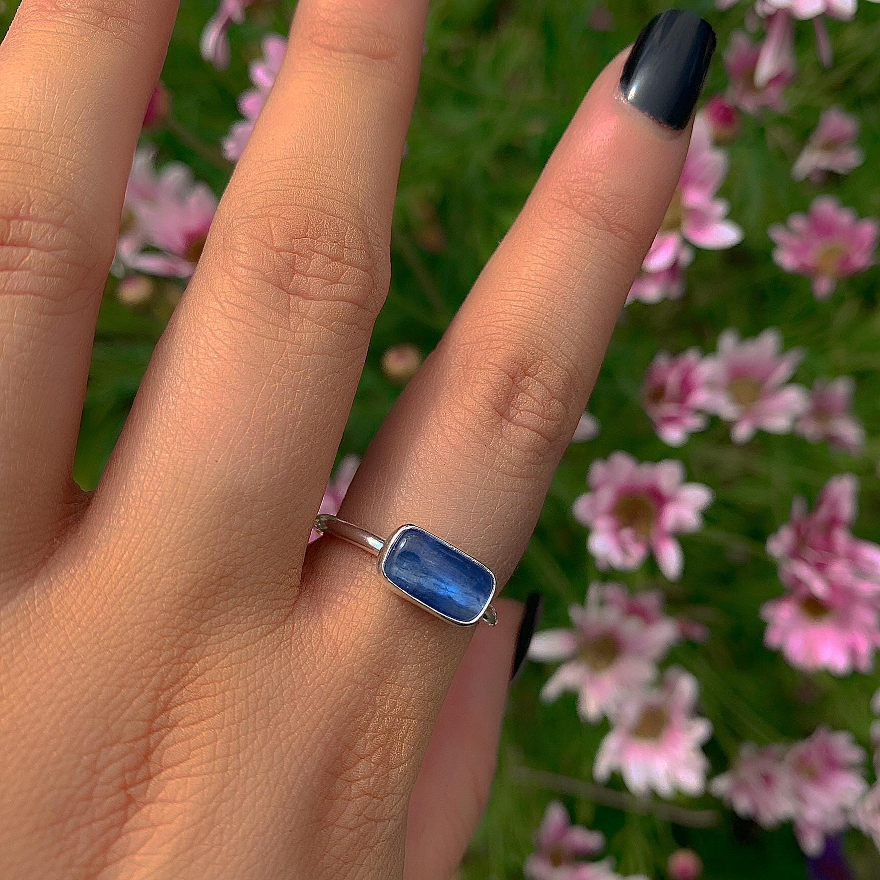 Blue Kyanite Ring - Size 9 - Sterling Silver - Rectangular Kyanite Jewellery - Dainty Kyanite Jewelry - Handmade Kyanite Gemstone OOAK Ring