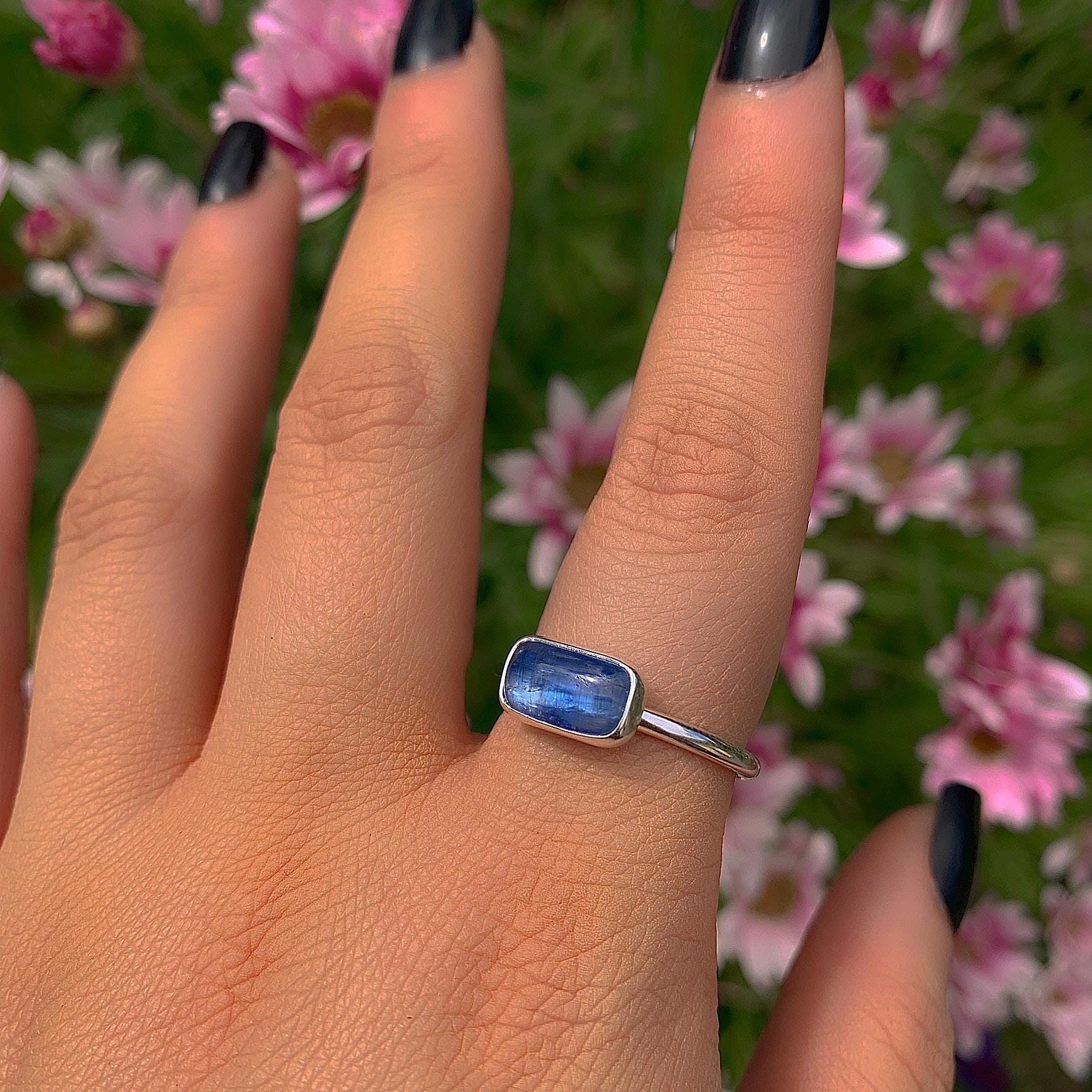 Blue Kyanite Ring - Size 9 - Sterling Silver - Rectangular Kyanite Jewellery - Dainty Kyanite Jewelry - Handmade Kyanite Gemstone OOAK Ring