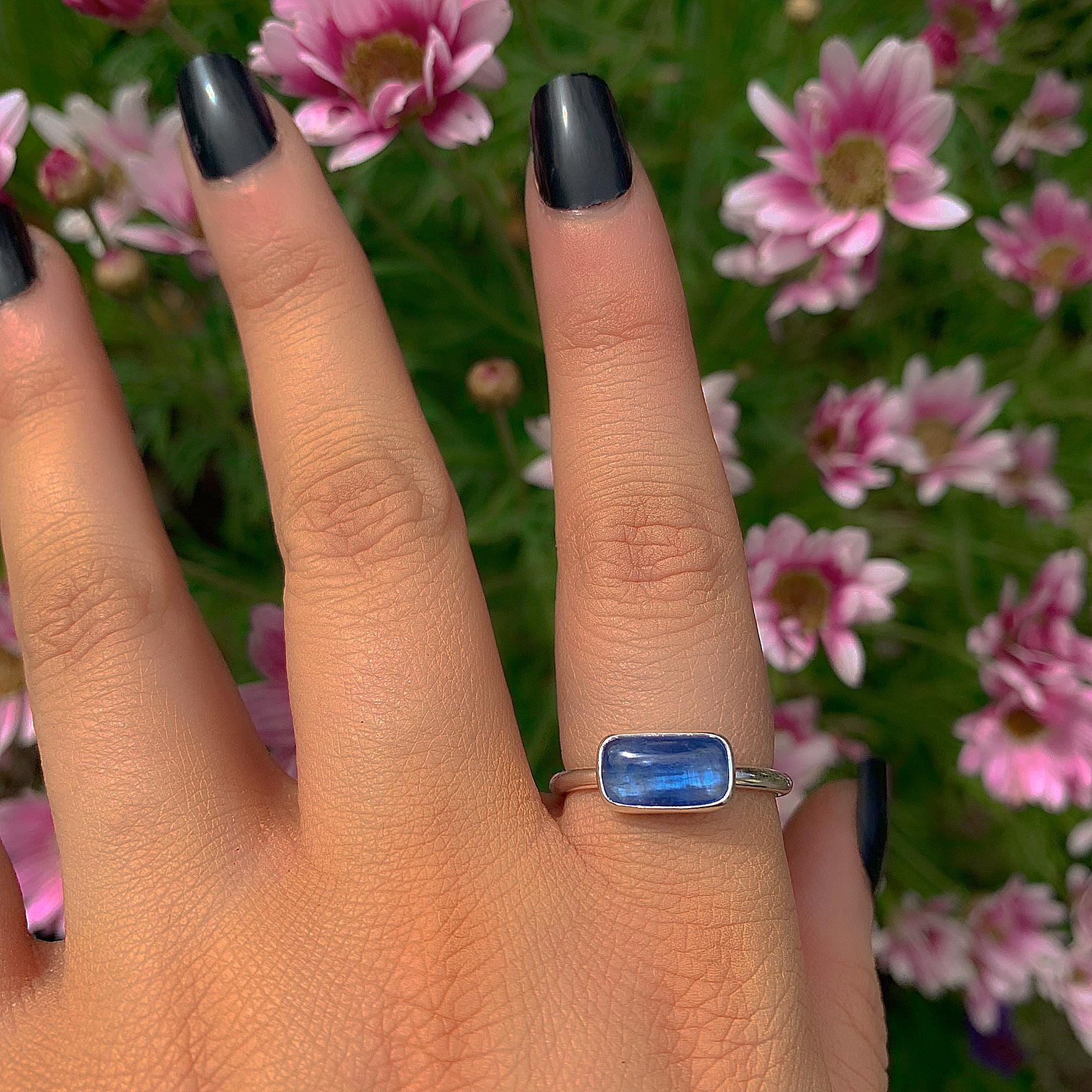 Blue Kyanite Ring - Size 9 - Sterling Silver - Rectangular Kyanite Jewellery - Dainty Kyanite Jewelry - Handmade Kyanite Gemstone OOAK Ring